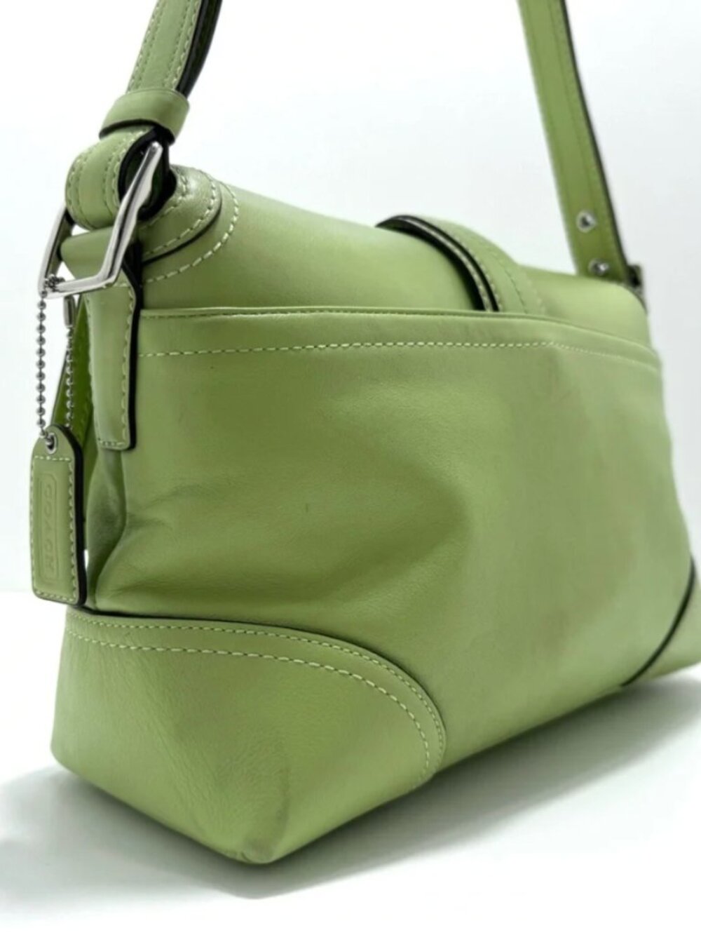 920 Coach Hampton Buckle Flap Crossbody Bag Pistachio Silver F11196 RARE - Picture 7 of 15